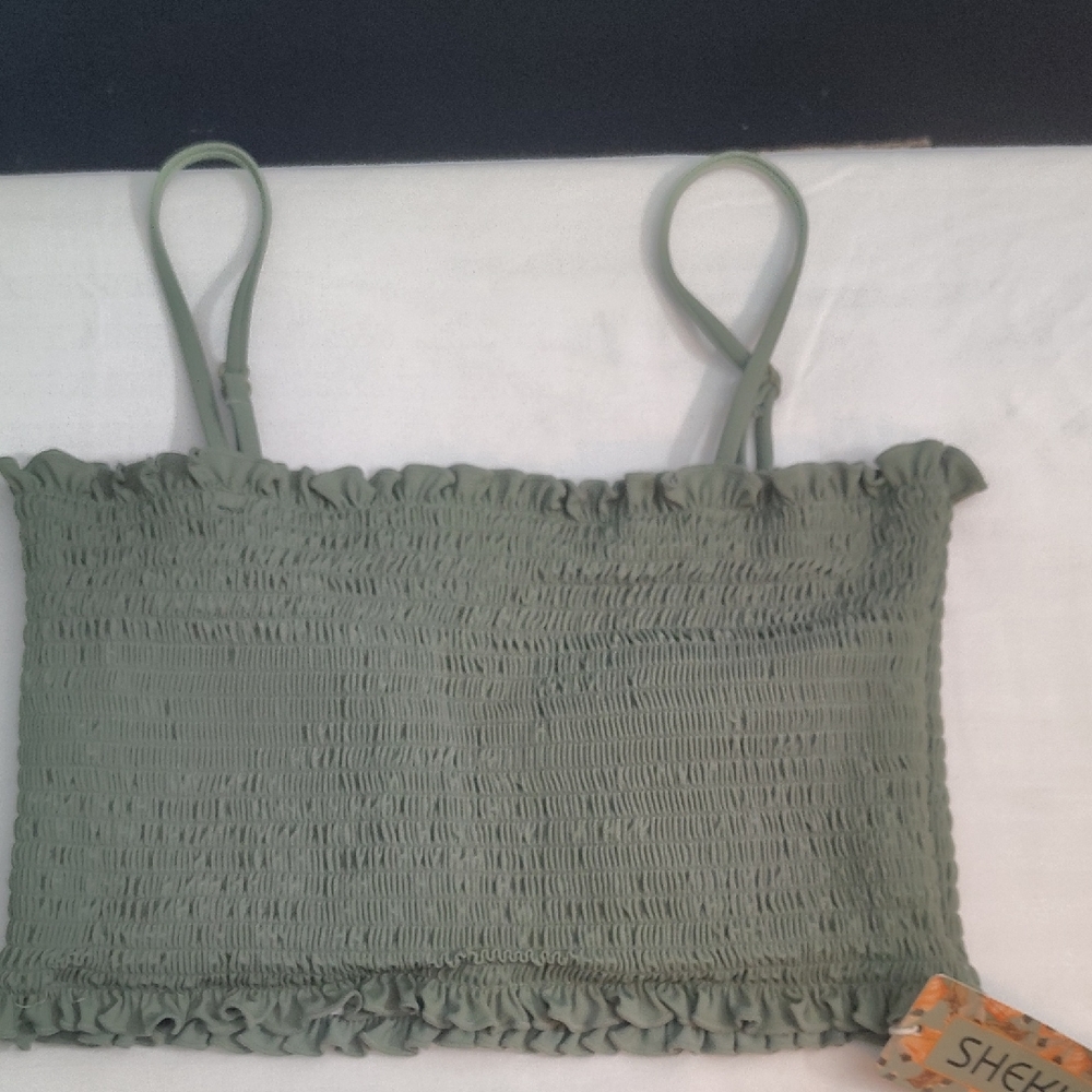 Shekini Smocked bikini Bandeau Ruffle Swimsuit Top -  Removable Straps  NWT